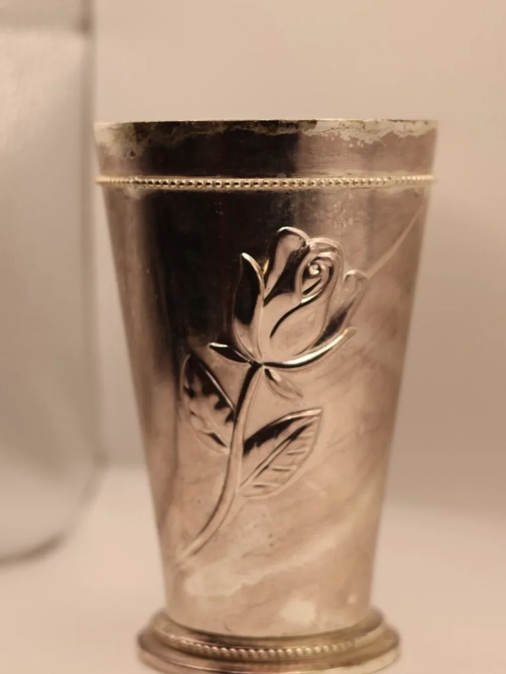 Vintage Silver Plated Rose Motif Vase / Footed Mint Julep Cup Planter